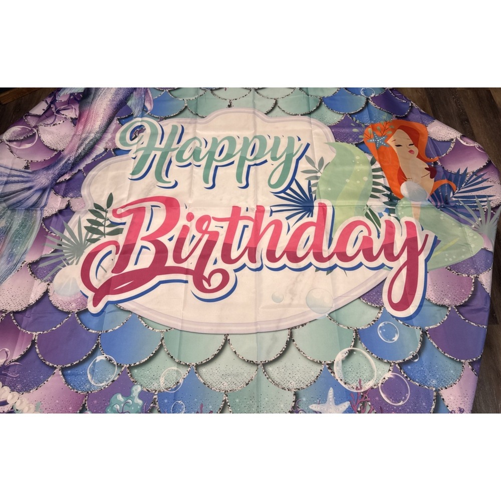 Mermaid Birthday Party Backdrop Purple Blue And Teal 5'x7' NEW